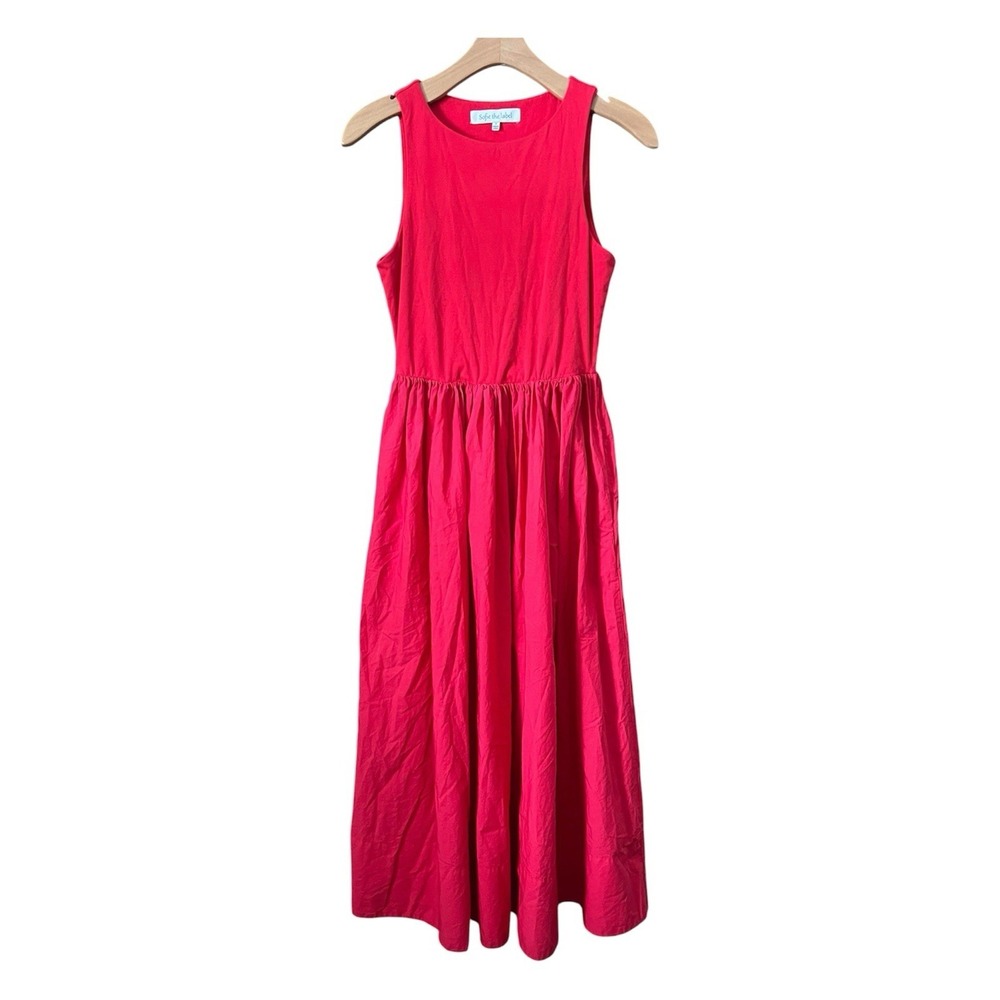 Sofie The Label Red Cherry Maxi Midi Dress Sz S Fit Flare Pockets Summer Cotton